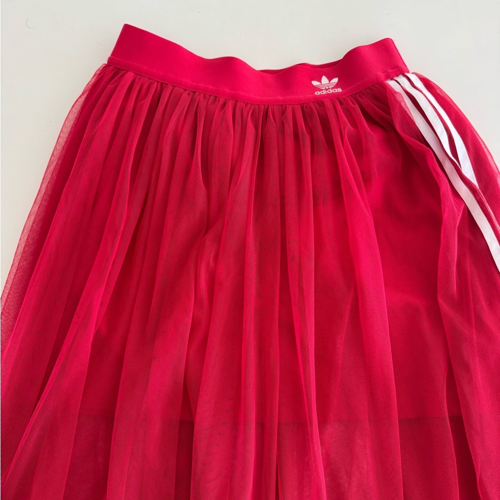 Adidas Red Tulle Maxi Skirt with Signature Side Stripes sz M - Picture 7 of 10